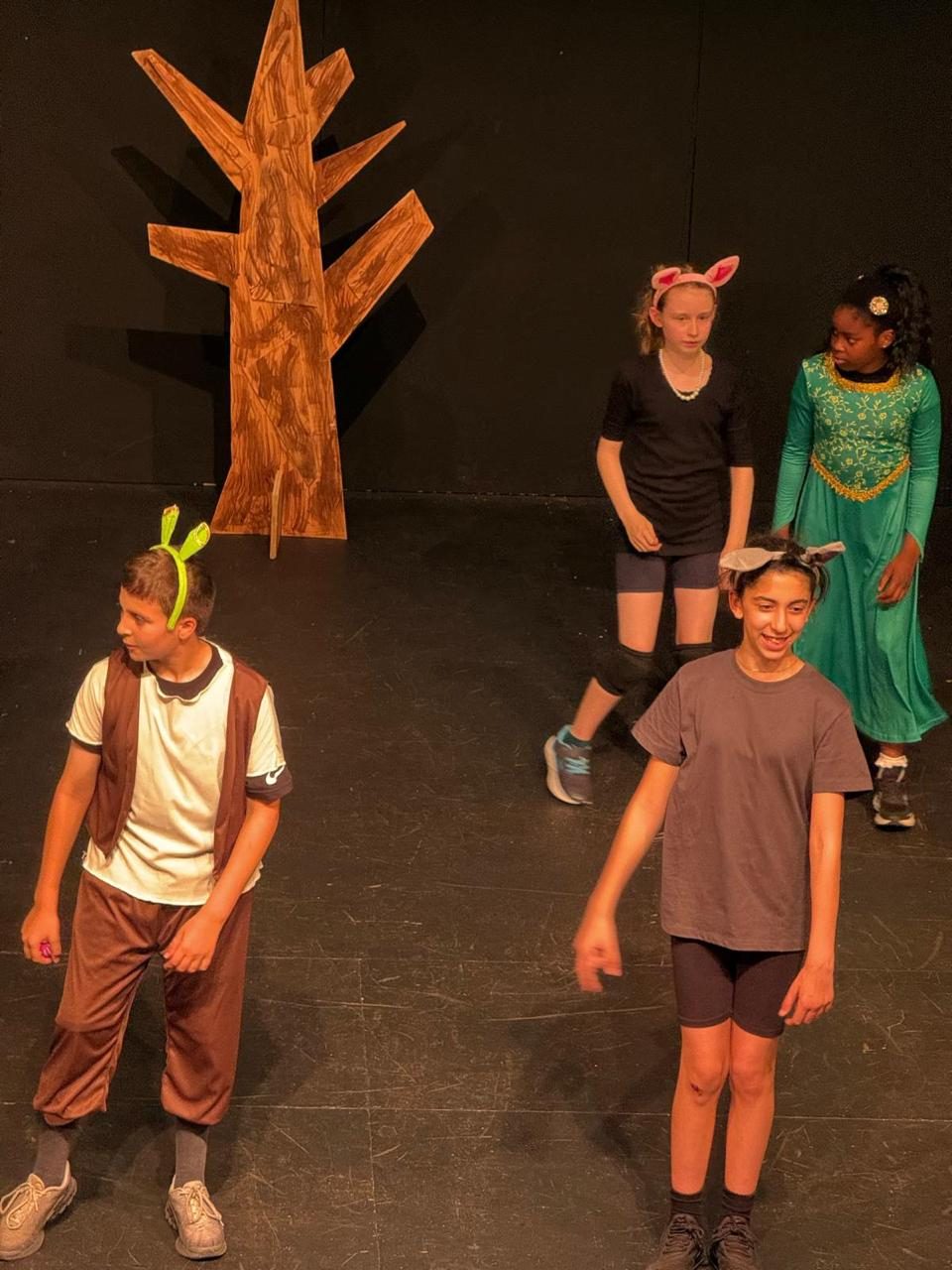 Pupils perform on stage in the school production of Shrek.